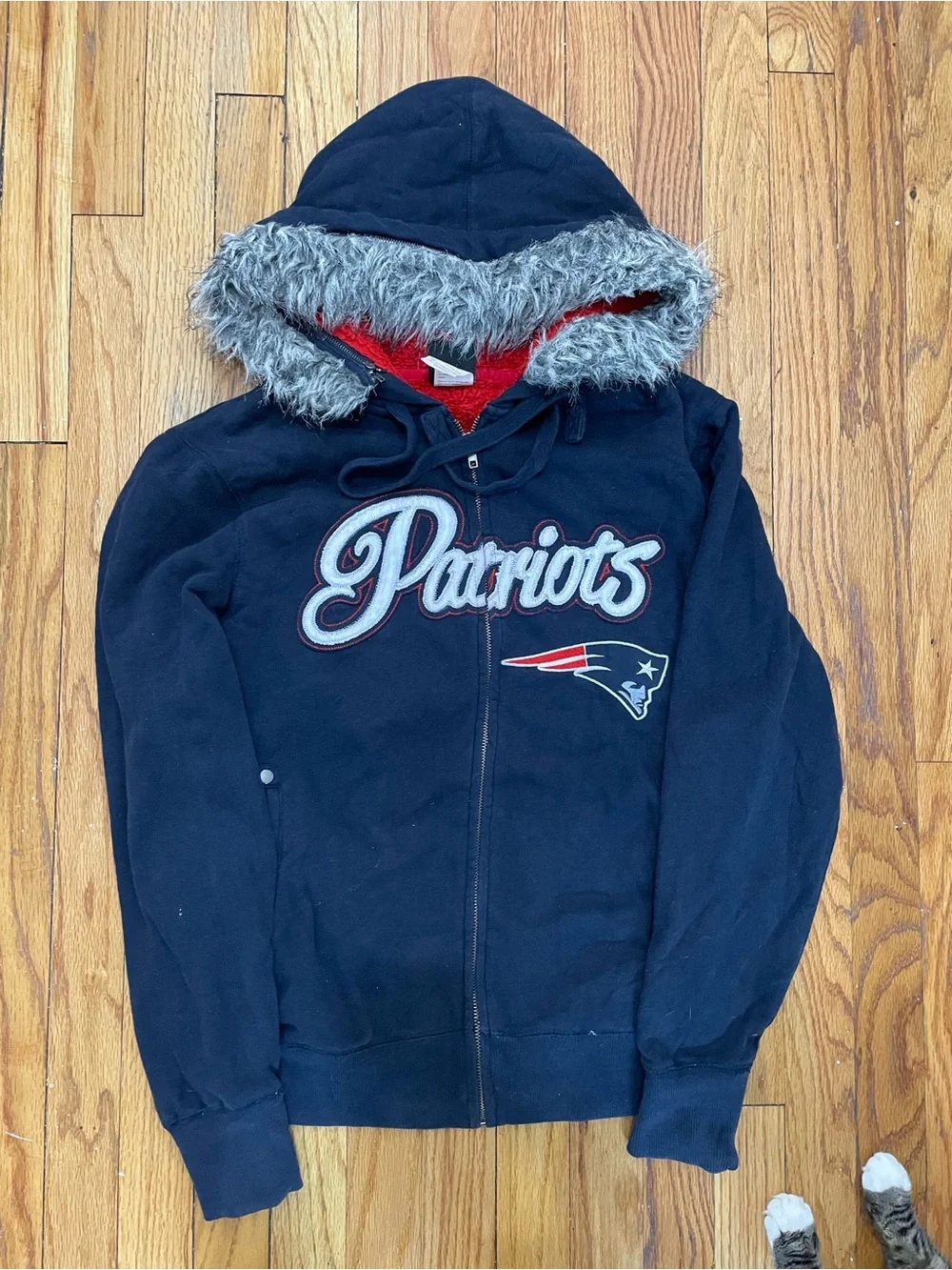 NFL New England Patriots Navy Hoodie with Faux Fur Trim